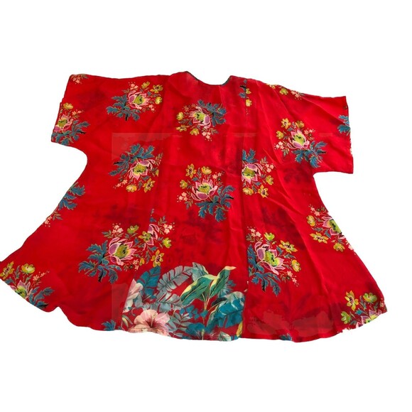 Johnny Was Red Floral Top Drop Tie Tassels Rayon Tunic Boho Women's Medium EUC - Picture 8 of 9